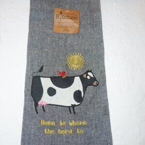 NWT Kay-Dee Applique Kitchen Tea Towel Home is Where The Heart Is Farm Charm Cow